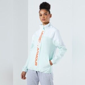 Under Armour Recover woven color block jacket, green and white, Large